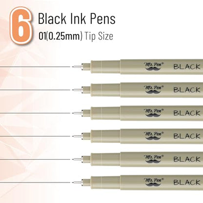 Mr. Pen- 0.25mm Micro Fine Point Pens, 6 Pack, Black Ink, Ultra Fine Point | Waterproof, Acid-Free, No-Smear Quick-Dry Fineliner Pens for Drawing, Sketching, Journaling, Outlines & Everyday Writing - color: Black, size: 0.25mm, 6 Pack