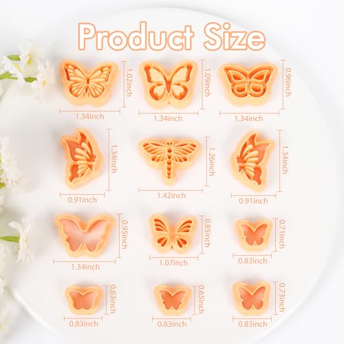 Puocaon Butterfly Polymer Clay Cutters - 12 Pcs Polymer Clay Cutters for Earrings Jewelry, Pierced Embossed Butterfly Draonfly Shape