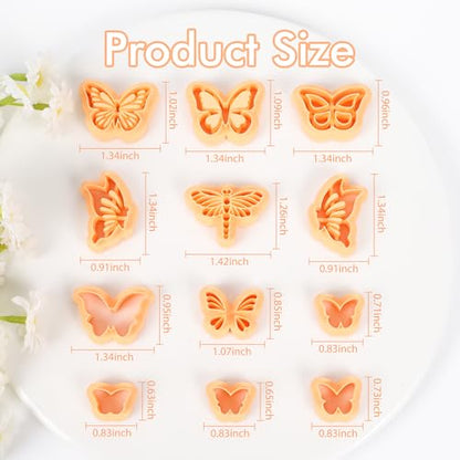 Puocaon Butterfly Polymer Clay Cutters - 12 Pcs Polymer Clay Cutters for Earrings Jewelry, Pierced Embossed Butterfly Draonfly Shape