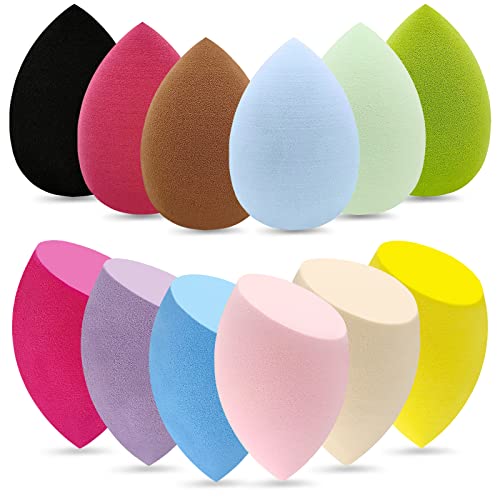12 Pieces Professional Makeup Sponge Set,Latex Free Flawless Soft Setting Face Puffs,Multicolor Beauty Sponge Blender Cosmetic Applicator for Powder,Liquid,Facial Makeup Tools - color: 12Pcs Multi Color