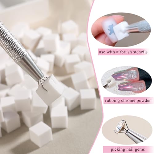 Fcozpjk 100Pcs Soft Nail Sponges for Ombre, Gradient Effect White Nail Art Sponges With Grabbing Pen 6Pcs Wedge Sponges Aura Nails Ombre Nail Brush Professional Accessories Manicure Salon Supplies - color: White2