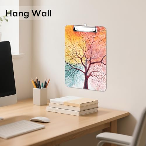 Plastic Cute Clipboard Low-Profile Metal Clip, A4 Letter Size 9 x 12.5 in, 8.5 x 11 Paper Clip Board for Teachers, Nurses, Classroom,Sunset Tree - color: Sunset Tree