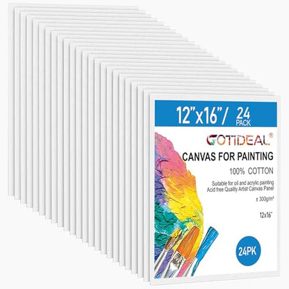 Gotideal Canvas Boards for Painting, 24pcs 12x16 Primed Canvas for Painting, Bulk Painting Canvas for Kids and Adults, White Blank Canvas Panels for Acrylic, Oil, Pour Art Supplies - size: 12x16 inch