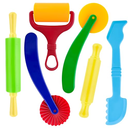 Clay and Dough Tools 6 Pieces Basic Dough Tool Set for Kids, Variety of Rolling Pins, Rollers, Cutters - color: TTY