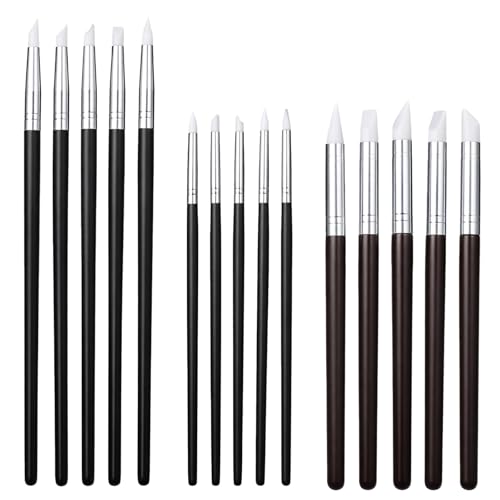 15 Pcs Silicone Sculpting Tools, Flexible Clay Carving Tools Pottery Tool 5 Shapes Head Silicone Paint Brushes Rubber Tip for Handicraft Pottery Artwork Shaping Carving DIY Nail
