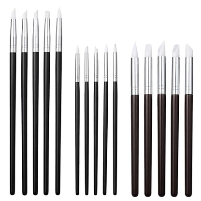 15 Pcs Silicone Sculpting Tools, Flexible Clay Carving Tools Pottery Tool 5 Shapes Head Silicone Paint Brushes Rubber Tip for Handicraft Pottery Artwork Shaping Carving DIY Nail