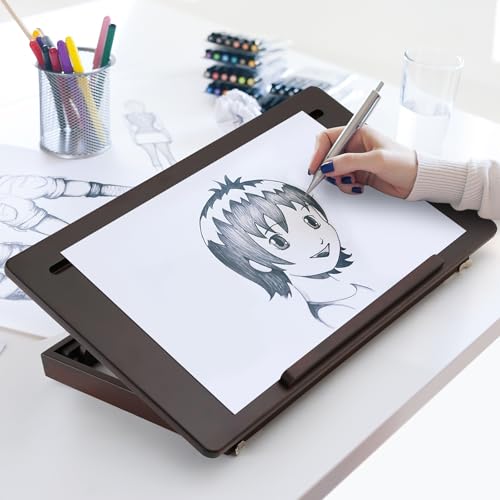 Nnewvante Drawing Table Foldable Drafting Desk with Adjustable Height & Angle Bamboo Drawing Board Easel with Tablet and Phone Slots for Painting, Drafting, Writing, Reading - color: Black Walnut