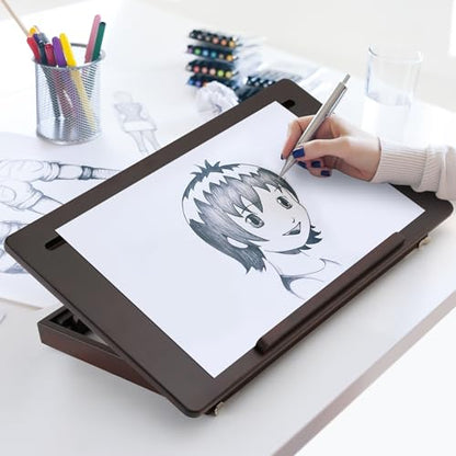 Nnewvante Drawing Table Foldable Drafting Desk with Adjustable Height & Angle Bamboo Drawing Board Easel with Tablet and Phone Slots for Painting, Drafting, Writing, Reading - color: Black Walnut