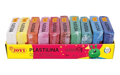 Jovi - Non-Hardening Modeling Clay, 10 Bars, Each 1.75oz, Total of 1.1 lb | Non-Toxic and Gluten-Free, for Arts and Crafts Projects, Endlessly Reusable Plasticine - color: Basic