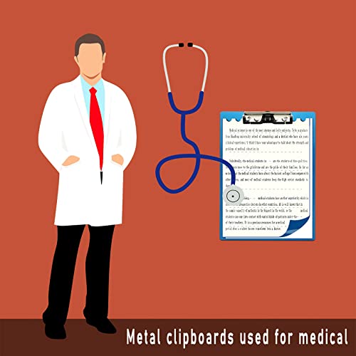 Aluminum Metal Clipboard Stainless Hangable Pen Holder Low-Profile Clip Board Size A4 9" x 12.6" with Sticky Note for School Office Business Medical Professionals Workshop Factory (Blue, Aluminum-A4) - style: Blue