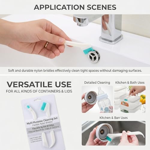 Baby Bottle Brush, 2Pcs Bottle Cleaner Brush Set Right Angled Scraper Washer Tool for Newborn Nipple Cap Milk Cup Lid and Narrow Grooves Deep Cleaning Small Infant Feeding Accessory