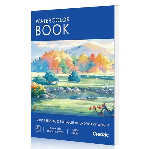 Creazic Watercolor Paper Pad 8.5"x11" (140lb/300gsm) - Acid-Free Art Pad | Cold-Pressed Heavyweight Sketchbook for Artists, Kids & Adults - Great for Watercolors, Mixed Media & Craft Projects (Blue) - color: Blue, size: 8.5" x 11" Glue Bound