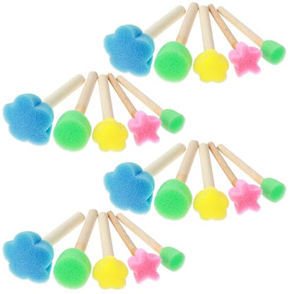 Nogeqi 20 Pcs Sponge Brushes for Painting, Round Flower Sponges Brush Set for Art Class Acrylic Painting, Foam Stencil Brush, Paint Tools for Kids Arts and Crafts(5 Style)