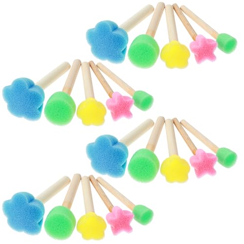 Nogeqi 20 Pcs Sponge Brushes for Painting, Round Flower Sponges Brush Set for Art Class Acrylic Painting, Foam Stencil Brush, Paint Tools for Kids Arts and Crafts(5 Style)