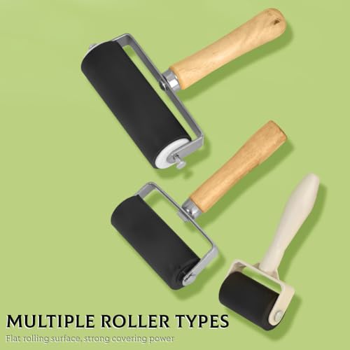 Glomora 3 Pack Rubber Brayer Roller,1.4/2.4/4 Inch Hard Rubber Brayer Rollers,Art Craft Roller for Printmaking,Ink,Wallpapers Stamping Gluing