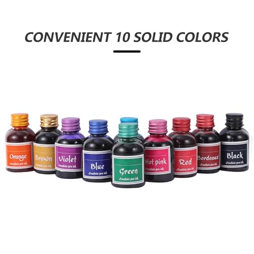 10 Bottles Non-Carbon Calligraphy Pen Ink for Dip Pens and Scrapbooks, Quick-Drying Dye-Based Ink with High Permeability, Suitable for Special Occasions and Sketching