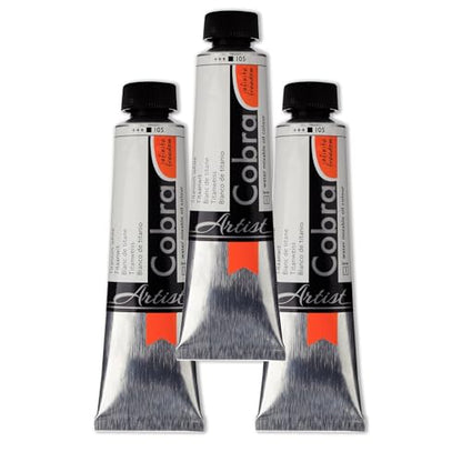Cobra Artist Oil Color Tube - Water-Mixable Oil Paint with High Pigmentation - Opaque Color - High Lightfastness - Water-Thinnable - Convenient Tube Size - No Harmful Solvents - White - 40ml - 3 Pack