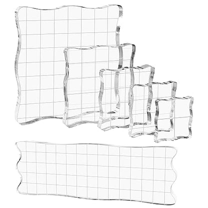 Briartw 6 Pieces Acrylic Stamp Block Clear Stamping Tools Set with Grid Lines for Scrapbooking Crafts Card Making,Clear Acrylic Stamp Block Kit With Grid Lines,scalloped Edges for Comfortable Gripping - color: 6 Pcs Square Scalloped Edge-5mm Thick