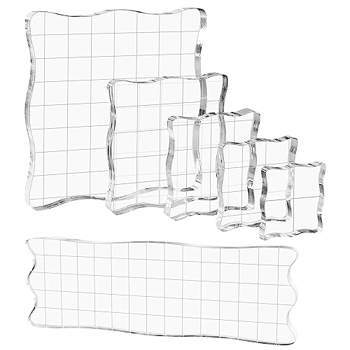 Briartw 6 Pieces Acrylic Stamp Block Clear Stamping Tools Set with Grid Lines for Scrapbooking Crafts Card Making,Clear Acrylic Stamp Block Kit With Grid Lines,scalloped Edges for Comfortable Gripping - color: 6 Pcs Square Scalloped Edge-5mm Thick