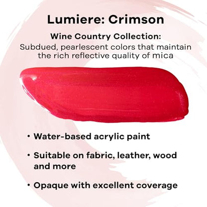 Jacquard Lumiere 2.25oz Fabric Paint Crimson - Metallic Paint for Fabric, Leather, Canvas, Paper and Wood - Light-bodied Metallic Acrylic Paint - Lightfast & Vibrant Metallic Acrylic Paints - color: Crimson, size: 2.25 Fl Oz (Pack of 1)