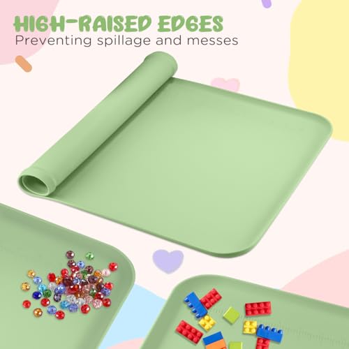 Silicone Painting Mat with Raised Sides, 24" x 16" Playdoh Art Mat | Food-Grade Silicone Art Mat for Crafts, Protects Table From Spills, Stains, Paint Mats for Clay, Jewelry-Making, Painting - color: Green