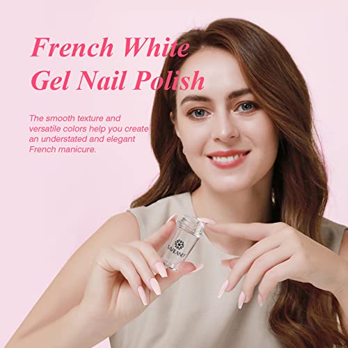 Saviland French Manicure Kit: French Tip Nail Stamp with White Gel Nail Polish Set, Jelly Silicone Nail Stamper Nail Stamper Kit for French Nails Home DIY Nail Salon - color: 1B-2White