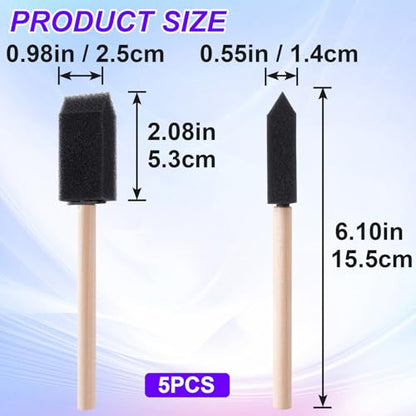 HINZIC 5 Pcs 1 inch Foam Paint Brushes Black Sponge Brushes Wood Handle Foam Brushes for Painting Varnishes DIY Craft Projects - size: 1 inch