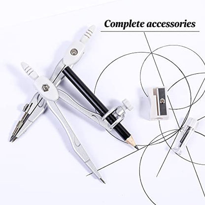 Vobou Math Geometry Kit Sets 10 Piece Student Supplies with Shatterproof Storage Box,Includes Rulers,Protractor,Compass,Eraser,Pencil Sharpener,Lead Refills,Pencil,for Drafting（White） - color: White