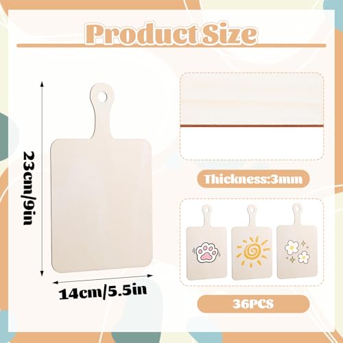 36 Pcs 9" x 5.5" Unfinished Wooden Cutting Boards with Handles, Mini Charcuterie Boards for DIY Crafts, Kitchen Serving, Christmas Thanksgiving Decor