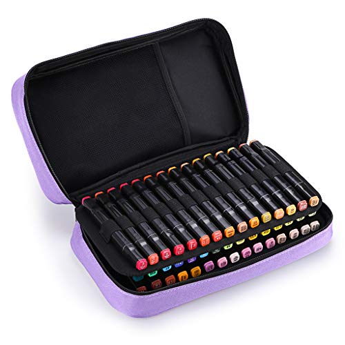 BTSKY Art Marker Carrying Case Lipstick Organizer-60 Slots Canvas Zippered Storage for Touch Spectrum Noir Paint Sharpie Markers, Empty Wallet Only (Purple) - color: Purple