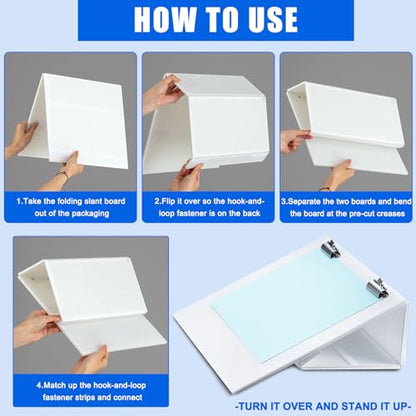 Nuanchu Folding Slant Board for Writing 14 x 12 Inch Large Slanted Clipboard Adjustable Tilted Writing Board Sloped Surface to Improve Handwriting Legibility Endurance for Office Reading(2 Pcs)