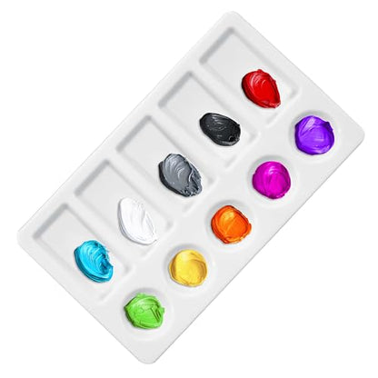 U.S. Art Supply 10-Well Plastic Rectangular Artist Painting Palette - Paint Color Mixing Tray - Art Students, Classroom, Craft Projects, Fun Parties, Events - Brush Mix Acrylic, Oil, Watercolor - size: 10-Well Rectangular