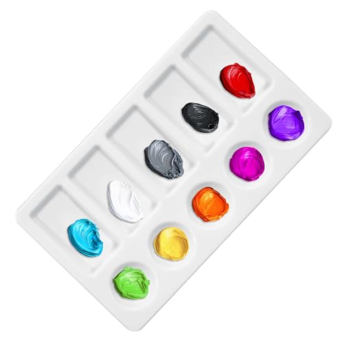 U.S. Art Supply 10-Well Plastic Rectangular Artist Painting Palette - Paint Color Mixing Tray - Art Students, Classroom, Craft Projects, Fun Parties, Events - Brush Mix Acrylic, Oil, Watercolor - size: 10-Well Rectangular