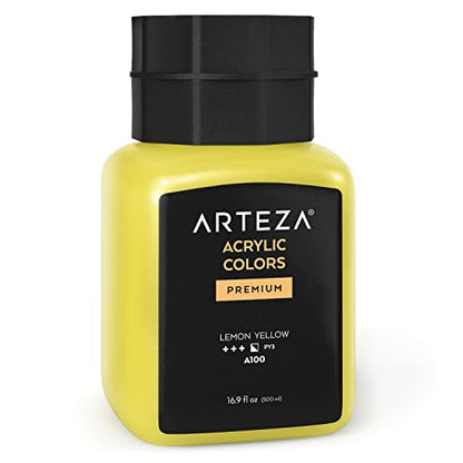 ARTEZA Acrylic Paint, A100 Lemon Yellow, 16.9 fl oz, 500ml Jar, Opaque, Quick-Drying, Acrylic Paints for Painting on Canvas, Paper, Wood - color: A100 Lemon Yellow, size: 16.9 Fl Oz (Pack of 1)