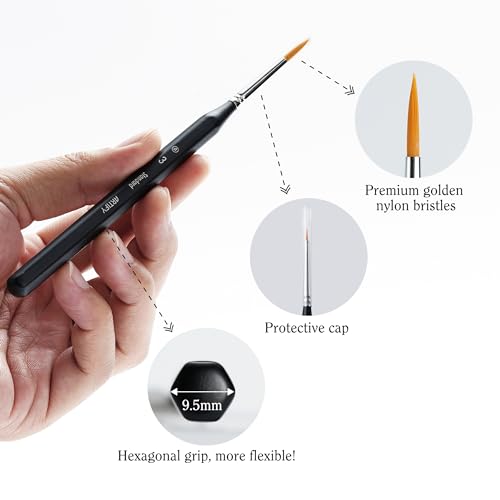 ARTIFY Miniature Detail Paint Brush Set: 9-Piece Round Fine Tip Small Model Paintbrushes, Thin Mini Tiny Micro Paint Brushes for Miniature Art Painting Accessories