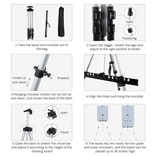 RRFTOK Art Painting Artist Easel Stand,Aluminum Metal Tripod Adjustable Easels for Painter Canvases Height from 17 to 66 Inch - Carry Bag for Table-Top/Floor Drawing and Displaying 2-Pack. - style: 66S 2pack