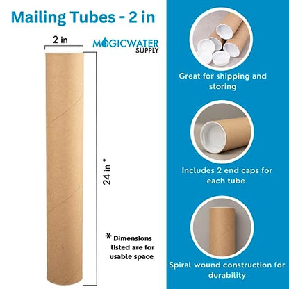 MagicWater Supply Mailing Tube - 2 in x 24 in - Kraft - 2 Pack - for Shipping and Storage of Posters, Arts, Crafts, and Documents - size: 2 Pack