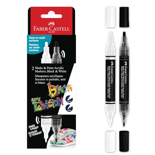 Faber-Castell Shake & Paint Markers: Black & White - 2 Dual Tip Paint Markers, Permanent Markers for Clothes, White Acrylic Paint Pen, Arts & Crafts Supplies - style: Black & White