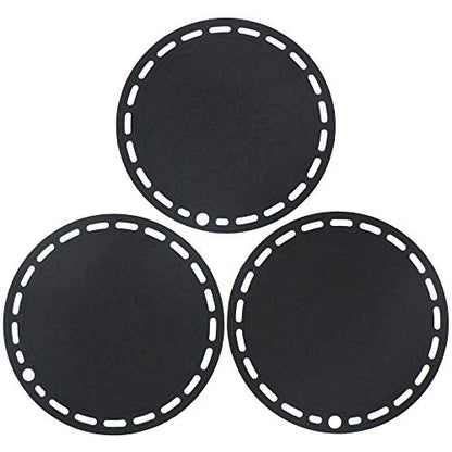 Silicone Trivet Mat Big Round Silicone Pot Holder Hot Pads and Trivets for Hot Dishes and Hot Pots, Hot Mats for Countertops, Tables, Spoon Rest Small Place Mats Set of 3 Color Black - color: C: Black