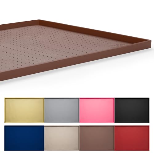 Hubulk Dog Feeding Mat,100% Waterproof Food Grade Silicone Pet Food and Water Bowl Placemat,Dishwasher, High Raised Edge to Prevent Spills,Nonslip Tray to Stop Messes on Floor（24"x16"x0.5", Brown） - color: Brown, size: 24"l X 16"w