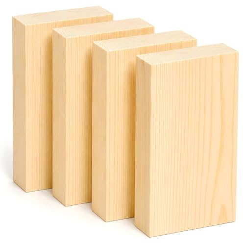 Unfinished Wood Blocks for Carving, 4 Pcs 3 x 8 x 1 Inch Solid Wood Blocks for Whittling, Engraving, Painting and DIY Crafts - size: 3x8x1 Inch