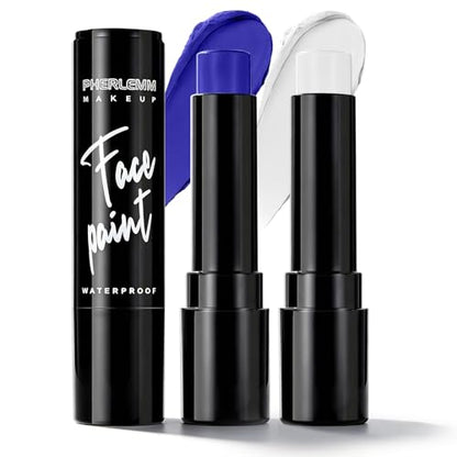 White & Blue Face Paint Sticks Waterproof Eye Black for Sports Event Body Paint High Pigment for Avatar Halloween SFX Makeup Mermaid and Fantasy Character Looks - color: White & Blue