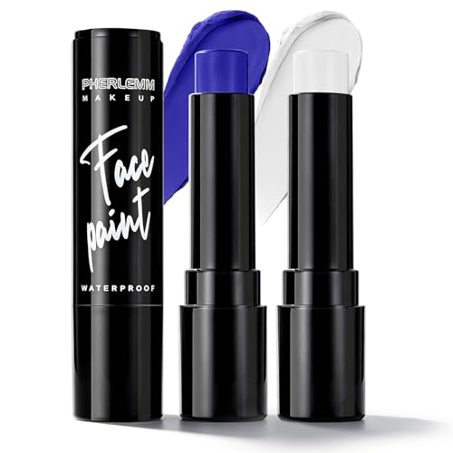 White & Blue Face Paint Sticks Waterproof Eye Black for Sports Event Body Paint High Pigment for Avatar Halloween SFX Makeup Mermaid and Fantasy Character Looks - color: White & Blue