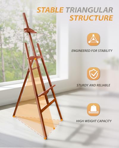 Foldable & Adjustable Art Easel Stand, Pine Wooden Easel Art Easels for Painting Adult Artist Easel Stand for Painting Easle Floor Standing,Large Easel Stand for Display Canvas Wedding,Walunut Easel - style: Walnut