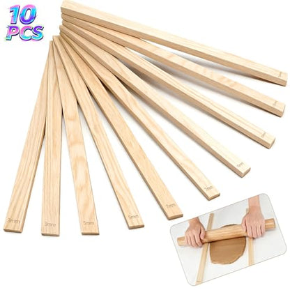 Clay Rolling Pin Guides, 10Pcs Pottery Teaching Rolling Mud Stick Guide, Pottery Tools, Wooden Slab Roller, Clay Tools, Mudboard Tools for Polymer Thickness
