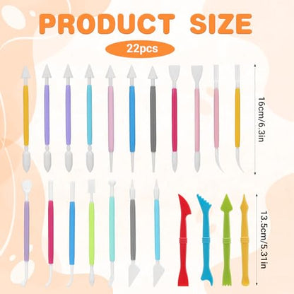 22 Pcs Clays Sculpting Tools, Air Dry Clay Tools, Double-Ended Tool Kit Plastic Clay Tool for Adult Set for DIY Pottery Shaping Dotting Modeling Molding Polymer Clays Craft Supplies Accessories