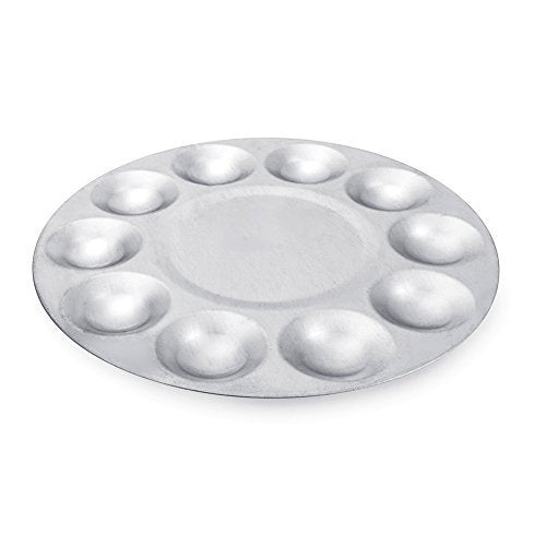 COMIART 10-Well Round Metal Paint Palette Tray Set, 2 Pack - Aluminum Artist Palette for Watercolor, Acrylic & Oil Painting - Professional & Student Art Supplies