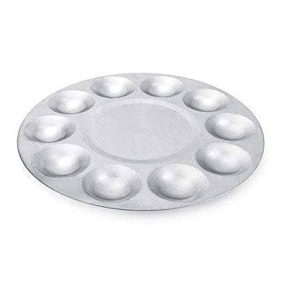 COMIART 10-Well Round Metal Paint Palette Tray Set, 2 Pack - Aluminum Artist Palette for Watercolor, Acrylic & Oil Painting - Professional & Student Art Supplies