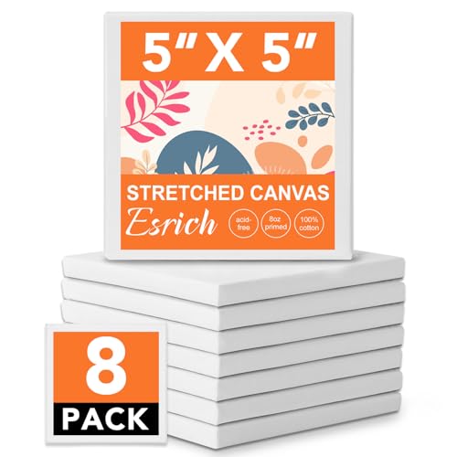 ESRICH 8 Pack Mini Canvases for Painting 5x5In, 2/5''Profile Small Square Canvases, Primed Cotton Small Stretched Canvas for Kids' Painting Supplies Such as Painting Parties,School&Home Decor Projects - size: 5x5in-8Pack