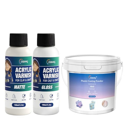 100ML Air Dry Clay Glaze Gloss-Matte and Plaster Casting Powder 1000g